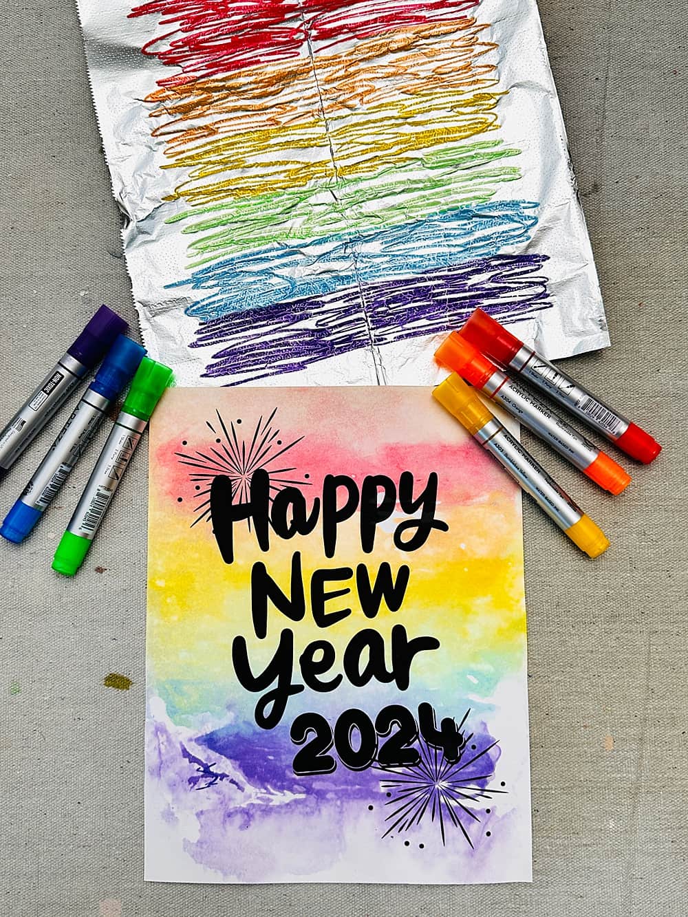 New Year Foil Marker Art for Kids - Printable Template